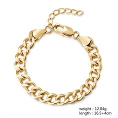 This classic link chain bracelet is 18K gold plated on durable stainless steel. An elegant and timeless option, the link chain bracelet is perfect for everyday wear. Elegant Metal Cuban Link Chain Bracelet, Trendy Gold Chain Cuban Link Bracelet, Trendy Gold Chain Bracelet With Cuban Link, Trendy Cuban Link Gold Chain Bracelet, Classic Cuban Link Bracelet With Chunky Chain For Everyday, Classic Cuban Link Chain Bracelet With Adjustable Chain, Classic Link Chain Charm Bracelet, Classic Chain Link Charm Bracelet, Modern Cuban Link Bracelet With Adjustable Chain