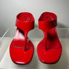 Prada Patent Leather Slides Red Sz 36 Made In Italy Good Condition Prada Shoes, Leather Slides, Womens Shoes Wedges, Slides, Patent Leather, Prada, Wedges, Italy, Women Shoes