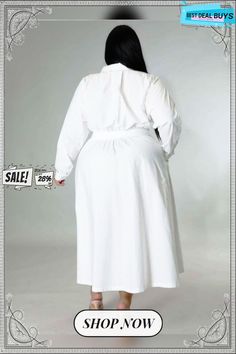 Plus Size Women's Solid Color Long-sleeved Shirt Dress White Long Sleeve Shirt Dress For Casual Wear, White Long Sleeve Shirt Dress For Casual Days, Chic Long Sleeve Cotton Shirt Dress, Long Sleeve Cotton Shirt Dress, Color Pick, Long Sleeve Shirt Dress, Casual Everyday, Simple Designs, Everyday Wear