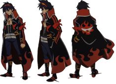 three anime characters in black and red outfits