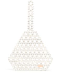 white crystal faux-pearl embellishment logo plaque open top single top handle main compartment Beaded Tote Bag, Demi Fine Jewelry, Beaded Bags, White Crystal, Fine Earrings, Ballet Flat Shoes, Open Top, Spring Colors, White Bag