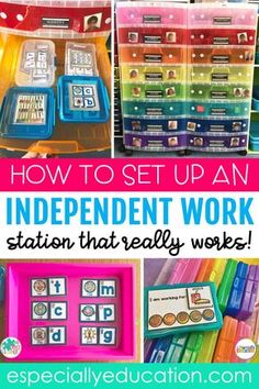 an assortment of independent work stations with the words how to set up an independent work station that really works