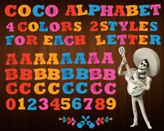 an image of a skeleton playing guitar with the words coo alphabet for each letter