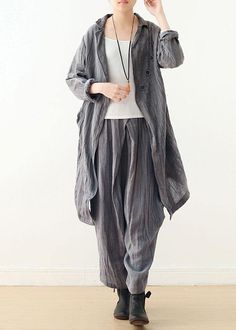 Luxury Gray Button Linenlow High Design Spring Jacket – SooLinen Plus Size Trench Coat, Autumn Outwear, Jacket Fabric, Fall Blouse, Spring Jacket, High Design, Maxi Coat, Blouse Price, Comfortable Room