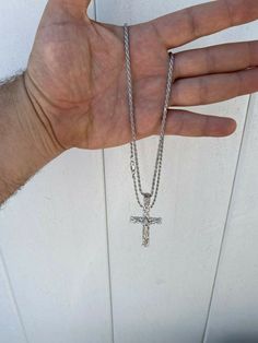 "Gorgeous handmade nugget cross pendant Solid 925 sterling silver...we have it in natural silver rhodium plated (white color) or 14k gold plated over silver Doesnt turn green or change color...gold lasts many years as its bonded to real silver underneath! Stamped 925 Pendant weighs 9 grams! 1x1.75\" (2\" w. bale) perfect medium/large size! VERY DETAILED. Amazing handmade piece 0.5ct simulated diamonds Look just like real diamonds and cant tell difference without microscope Will never turn green! Tarnish Resistant White Gold Cross Jewelry, Tarnish Resistant Sterling Silver Cross Jewelry, Spiritual Cross Jewelry With Diamond Cut, Spiritual Diamond-cut Cross Jewelry, Spiritual Diamond Cut Cross Jewelry, Silver Sterling Silver Cross Necklace With Diamond Cut, Sterling Silver Cross Jewelry With Diamond Cut, Sterling Silver Diamond Cut Silver Cross Necklace, Sterling Silver Diamond Cut Pendant Cross Necklace