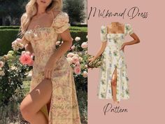 This milkmaid dress sewing pattern is perfect for DIY enthusiasts who love dresses and picnic vibes! It comes in sizes XXS-2XL and includes detailed instructions with images, making it easy for anyone to create a flowy and lightweight dress that is comfortable to wear and moves with the body. The pattern is designed by professional designers and comes in an automatic digital download.  All seam allowances are 1/2′′. The best fabric options for a milkmaid dress include cotton, linen, rayon, or chambray. Choose a fabric that you love and that suits the style of the dress. You will need 5 to 6 yards of fabric, matching thread, interfacing, elastic, an invisible zipper, and basic sewing notions. The milkmaid dress is a versatile garment that can be dressed up or down, making it perfect for any Sundress Sewing Patterns, Diy Picnic, Picnic Vibes, Milkmaid Dress, Lightweight Dress, Dress Sewing Pattern, Dress Sewing, Sewing Basics, Sewing Notions