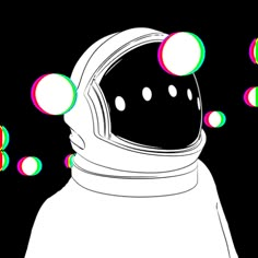 an astronaut with bubbles coming out of his helmet on black and white background in color