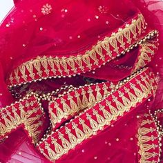 Bridal Trousseau...a special affair...bride just wants the best. of everything.. she wants to look her best...we at anokherang understand that and recommend this beautiful Pink Net Gold Stone Dupatta with all over stone work ...along the length of the Dupatta is intricate gold thread embroidered border on velvet finished with gold beads...makes this just perfect for your special day... anokherang Bridal Dupattas... SPECIFICATIONS: Material : Net Work type : Thread and Stone Work Pattern Type: Em Pink Bridal Dupatta, Netted Sarees, Dupatta Designs Ideas, Fancy Dupatta, Dupatta Designs, Designer Dupatta, Patiyala Suit, Bridal Dupatta, Punjabi Dress