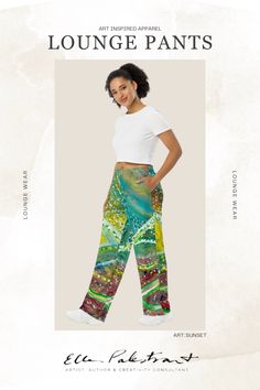 Get ready to level up your lounging game! Our collection of chic abstract art lounge pants are perfect for adding a personal touch to your relaxation space.  Follow Us and Shop Now to elevate your home décor and wardrobe! Multicolor Relaxed Fit Wide Leg Pants, Art Lounge, Relaxation Space, Cute Workout Outfits, Art Sunset, Women's Bottoms, Fun Fashion, Perfect Woman, Casual Fit