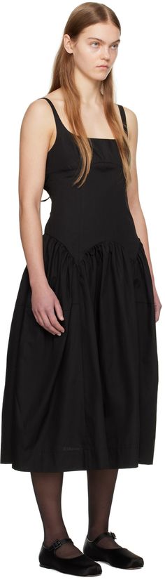 Plain-woven polyester-blend dress. · Square neck · Gathering at flared hem · Self-tie fastenings and cutouts at back · Zip closure at back · Full cotton poplin lining Supplier color: Black Cricket Dress, Sandy Liang, Bridesmaids Dress, Cotton Poplin, Square Neck, Cool Kids, Apparel Accessories, Cool Style, Long Dress