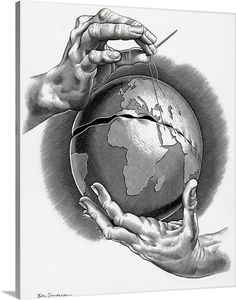 two hands holding the earth in their palms, with one hand pointing at it