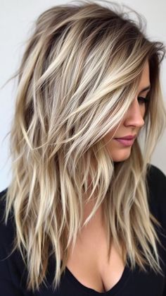 Messy Layers Long Hair, Shoulder Length Hair Long Bangs, 2025 Haircuts For Women Long Hair, Hair Styles 2025, Long Blonde Shag, Choppy Shag Hairstyles Long, Long Hairstyles For Women Over 50, Choppy Shoulder Length Hair, Choppy Long Layered Haircuts