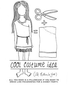 a black and white drawing of a girl next to a piece of clothing with scissors