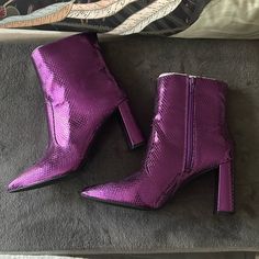 Inc Brand New Never Worn. 9 1/2 Women’s Size, Metallic Purple Ankle Boots. Still In Box! Beautiful Shoes. Purple Heeled Boots For Fall Party, Purple Pointed Toe Boots For Night Out, Purple Pointed Toe Heeled Boots For Winter, Images Of Shoes, Purple Ankle Boots, Silver Ankle Boots, Knee High Boots Dress, Black Suede Booties, Barbie Stuff