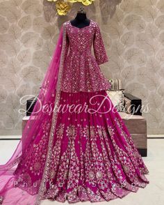 Made to Order/Measurement/Custom Order Lehenga - Color : Rani Pink - Fabric : Embroidered Georgette - Fully flared paneled lehenga - Embroidered  Blouse -  Net Dupatta with Gold Border - Drawstring closure with Tassels - - It can be customize in any design or size  PLEASE NOTE: BUYERS ARE RESPONSIBLE FOR ANY CUSTOMS AND IMPORT TAXES THAT MAY APPLY. This is a made to order product. If you opt for 'Made To Measurement Option', we will provide a measurement template and you can share the measuremen Top With Lehenga, Garara Dress, Western Party Wear, Pink Peplum Top, Rani Pink, Western Party, Lehenga Blouse, Indian Lehenga, Photoshoot Dress