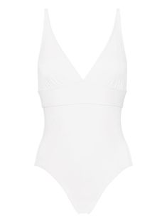 white stretch-design triangle shape square open back thin straps V-neck Be mindful to try on swimwear over your own garments. Design Triangle, Swimsuit White, Yoko London, Be Mindful, White Swimsuit, City Dress, Demi Fine Jewelry, Summer Beach Wear, Triangle Shape