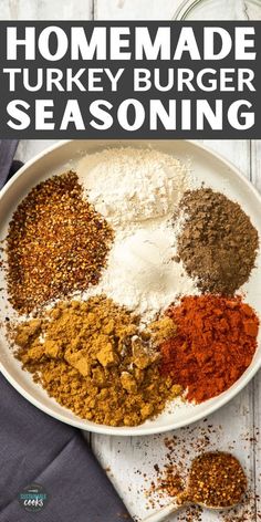 homemade turkey burger seasoning in a bowl with spices and seasonings on the side