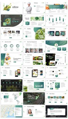 an image of a bunch of different webpages with green and white designs on them