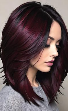 Dark Cherry Hair Color, Dark Cherry Hair, Cherry Red Hair, Beauty Hair Color, Wine Hair, Cherry Hair, Dark Hair With Highlights, Beautiful Hair Color, Burgundy Hair