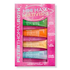 Mini Mask Multiverse 4-Piece Mask Kit - HELLO MASK OBSESSION 4 PC MASK KIT HOL24BenefitsCucumber Extract - Helps soothe, hydrate and de-tox the look of skin.Pumpkin Enzyme - Enzymatically exfoliates to help smooth skin's surface.24K Gold - Helps firm and brighten the look of skin.Hyaluronic Acid - A potent hydrator that drenches skin with moisture and draws in water.Research Results*In a 28-day study applying a 1% Pentavitin formulation, skin remained hydrated for 72 hours.IncludesCucumber Gel M Cloud Mask, Pumpkin Enzyme Mask, Luxury Mask, Peter Thomas Roth, 72 Hours, Face Skin, Ulta Beauty, Smooth Skin, One Color