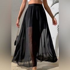 Nyc - Eva Mendez Chiffon Maxi Skirt, Silk Waist Band, Nwt Black, Size 10 Same Skirt In The Picture Of The Blue One So You Could See Details Better. Long Sheer Skirt, Fae Costume, High Wasted Skirt, Dark Skirts, Sheer Maxi Skirt, Collection Ideas, Chiffon Maxi Skirt, Sheer Skirt, Half Skirt