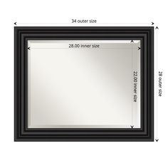 the measurements for a framed mirror are shown in black and white, with one side missing