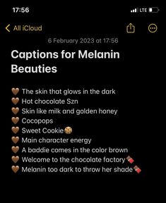 Melanin captions🤎🤎 Captions For Melanin, Brown Skin Quotes Beautiful, Glowing Skin Captions, Brown Ig Captions, Brown Aesthetic Captions For Instagram, Dark Skin Captions, Brown Girl Captions For Instagram, Melanin Captions Instagram, Brown Skin Captions