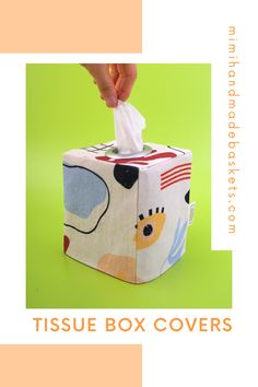 a tissue box cover is shown on a green background with the words tissue box covers