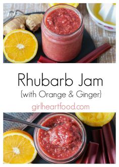 a jar of rhubarb jam with orange and ginger