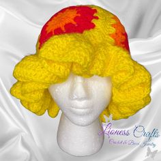 * Choice from 3 colors  * Lovely full ruffles * Make a statement during this spring & summer! * Image: Bright Yellow, Cherry Red, Pumpkin  * For special request color(s) not listed contact me Funky Summer Bucket Hat, Funky Hats For Spring Vacation, Funky Spring Vacation Hats, Summer Yellow Crochet Hat, Yellow Crochet Hat For Spring, Yellow Crochet Hat For Summer, Yellow Crochet Hat For Summer, One Size, Red Crochet Hat For Spring, Yellow Crochet Hat For Summer, One Size Fits Most