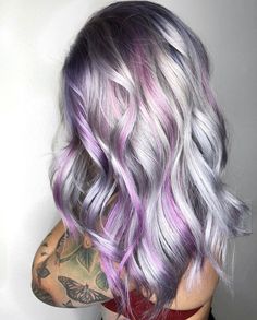 Hair Silver Highlights, Purple Natural Hair, Silver Purple Hair, Purple Hair Streaks, Bright Purple Hair, Purple Grey Hair, Purple Hair Highlights, Purple Streaks