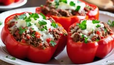 Stuffed Red Peppers - MarketGrow.com Stuffed Veggies, Best Stuffed Pepper Recipe, Stuffed Bell Peppers Recipe, Stuffed Pepper Recipe, Italian Stuffed Peppers, Ground Beef Breakfast, Chia Puding, Easy Stuffed Peppers, Pepper Recipe