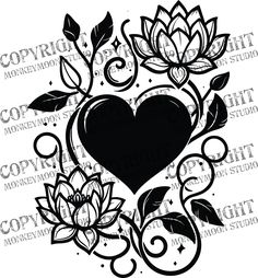 a heart surrounded by flowers and leaves on a white background with the word love written below it