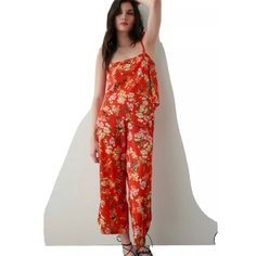 Zara Nwt Matching Floral Printed Pants Sz Small Chic Red Floral Print Jumpsuit, Summer Floral Print Red Jumpsuits And Rompers, Red Floral Print Jumpsuits And Rompers For Summer, Casual Summer Jumpsuits And Rompers Trouser Style, Zara Red Summer Bottoms, Zara Casual Floral Print Jumpsuits And Rompers, Zara Red Summer Pants, Red Zara Pants For Summer, Zara Red Pants For Summer