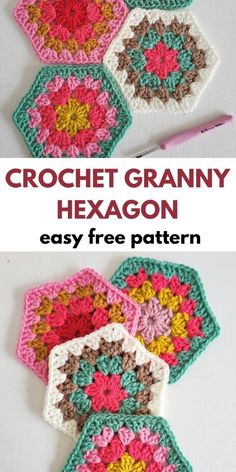 the crochet granny hexagon is an easy and free pattern