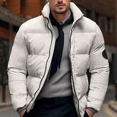 Men's Winter Coat Winter Jacket Puffer Jacket Zipper Pocket Polyster Pocket Outdoor Date Casual Daily Regular Fashion Casual Thermal Warm Windproof Winter Plain Black White Red Green Puffer Jacket 2024 - $25.99 Grey Puffer Jacket, Outdoor Date, Green Puffer Jacket, Grey Puffer, Green Puffer, Jacket Puffer, Jacket Zipper, Military Style Jackets, Mens Winter Coat