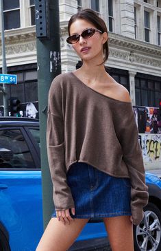 Brown Cameron Cropped Sweater Brown Crop Top, Solid Color Sweater, Color Sweater, Cozy Pullover, Comfy Sweatshirt, John Galt, Cozy Knit, Rolled Hem, Brown Sweater