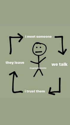 an image of someones feelings with arrows pointing to the same person and then they leave we talk i trust them