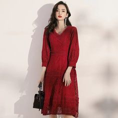 V-neck burgundy dress, lace red dress,long sleeve party dressMaterial:laceColor:as picture or custom color(Please check the color card and note number)Neckline:v- neckBack details:zipperDress type:A-lineStyle:elegant&ltp&gtFeatures:party/daily</p>&ltbr/>&ltp&gtThis dress could be custom made, there are no extra cost to do custom size and color.</p>&ltbr/>&ltp&gt1, If the color is customized, please note the color & card number.</p>&ltbr/>&ltp&gt2,You can choose standard size or custom size . If Red Lace Long Sleeve Dress, Red Dress Long Sleeve, Dress Long Sleeve Party, Lace Red Dress, Long Sleeve Party Dress, Red Dress Long, Party Dress Long Sleeve, Red Lace Dress, Burgundy Dress