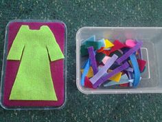 two plastic containers filled with different colored clothes