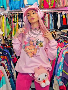 It is the distant future, the year 1983. Space Babes have taken over the star system with their flowing anime hair and citypop music. Crochet Hoodie, Space Adventure, Star System, Anime Hair, Artwork Design, Aesthetic Outfits, Alternative Fashion, The Star, Pullover Sweatshirt