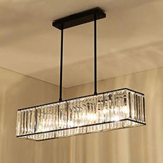 Nordic Crystal 3-Head Rectangle Pendant Chandelier Ceiling Light In Bronze Hanging Lights Kitchen, Lamp Hanging, Black Light Fixture, Crystal Chandelier Lighting, Chandelier Crystal, Rectangle Chandelier, Rectangle Pendant, Bronze Chandelier, Light Kitchen