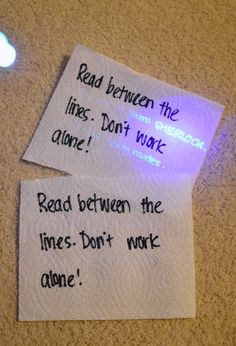 two pieces of paper with words written on them