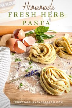 homemade fresh herb pasta on a cutting board