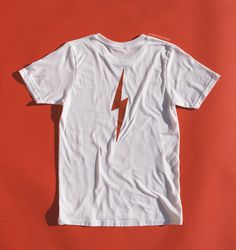 Ziggy Tee White Retro T-shirt With Back Print, Retro White T-shirt With Back Print, Retro White Tops With Back Print, Red Lightning, Lightning Bolts, Vintage Inspired Jewelry, Jewellery Accessories, Embroidery Fashion, Lightning Bolt