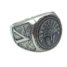 Spartan helmet silver signet ring 6 US/CA Ancient Style Silver Ring For Gift, Classic Silver Signet Ring For Ceremonial Occasions, Ancient Style Engraved Silver Rings, Silver Engraved Rings In Antique Style, Silver Engraved Rings In Vintage Style, Warrior Symbols, Cool Rings, Helmet Ring, Brave Man