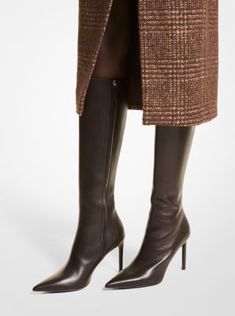 TATJANA RUNWAY Ladies Boots, Pointed Toe Boots Outfit, Kylie Jenner Boots, Brown Heeled Boots Outfit, Brown Stiletto Boots, Leather Boots Outfit, High Heel Boots Outfit, Winter Heels, High Leather Boots