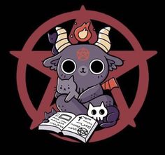 an animal with horns is sitting in front of a pentagramil and reading a book