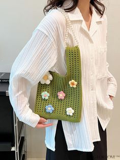 BagForLove - Handheld Knitted Bag with Floral Design - Perfect for Holiday Style Knitted Bag, Holiday Style, Word Wrap, Bag Bag, Square Bag, Holiday Fashion, Polyester Material, Colorful Backgrounds, 4 Inch