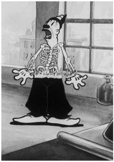 a cartoon character standing in front of a window